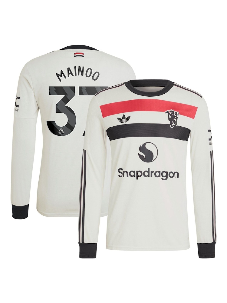 adidas orignal White Manchester United EPL Third Authentic Shirt 2024-25 Long sleeve With Mainoo 37 Printing - Image 3 of 3