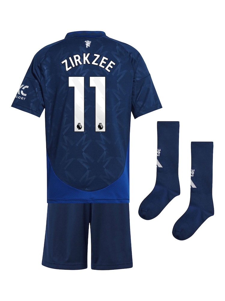 adidas Blue Manchester United EPL Away Mini Kit 2024-25 with Zirkzee 11 Printing - Image 3 of 3