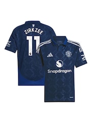 adidas Blue Kids Manchester United EPL Away Shirt 2024-25 with Zirkzee 11 Printing - Image 1 of 3