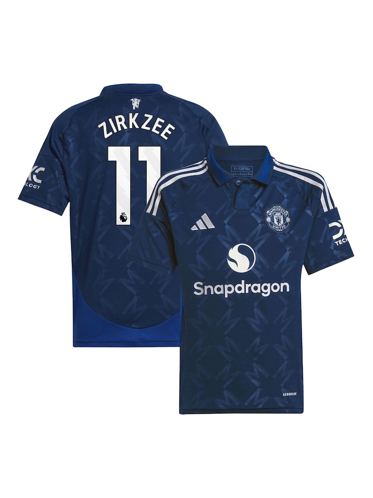 adidas Blue Kids Manchester United EPL Away Shirt 2024-25 with Zirkzee 11 Printing - Image 1 of 3