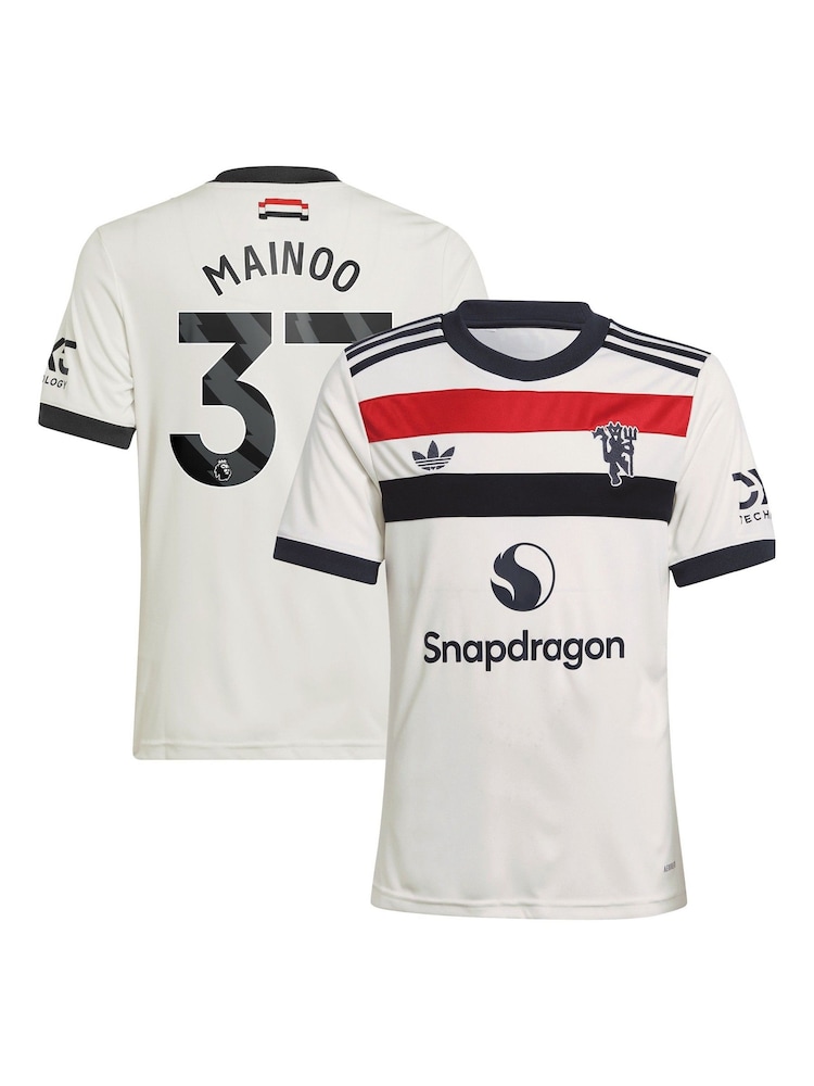 adidas White Kids Manchester United EPL Third Shirt 2024-25 with Mainoo 37 Printing - Image 1 of 3