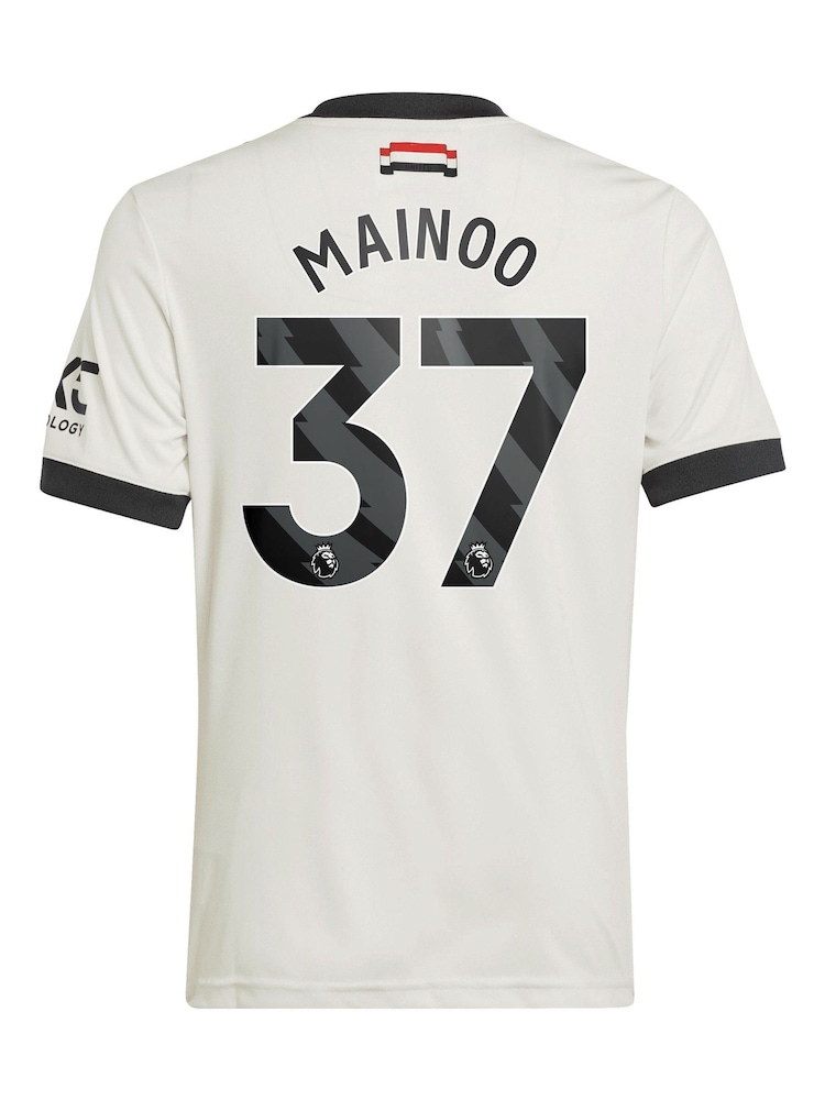 adidas White Kids Manchester United EPL Third Shirt 2024-25 with Mainoo 37 Printing - Image 3 of 3