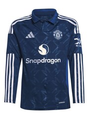adidas Blue Kids Manchester United EPL Away Shirt 2024-25 Long Sleeve with Zirkzee 11 Printing - Image 2 of 3