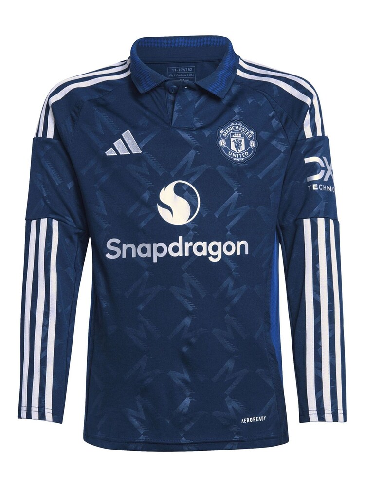 adidas Blue Kids Manchester United EPL Away Shirt 2024-25 Long Sleeve with Zirkzee 11 Printing - Image 2 of 3 adidas Blue Kids Manchester United EPL Away Shirt 2024-25 Long Sleeve with Zirkzee 11 Printing - Image 2 of 3