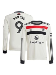 adidas White Kids Manchester United EPL Third Shirt 2024-25 Long Sleeve with Hojlund 9 Printing - Image 1 of 3