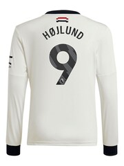 adidas White Kids Manchester United EPL Third Shirt 2024-25 Long Sleeve with Hojlund 9 Printing - Image 3 of 3