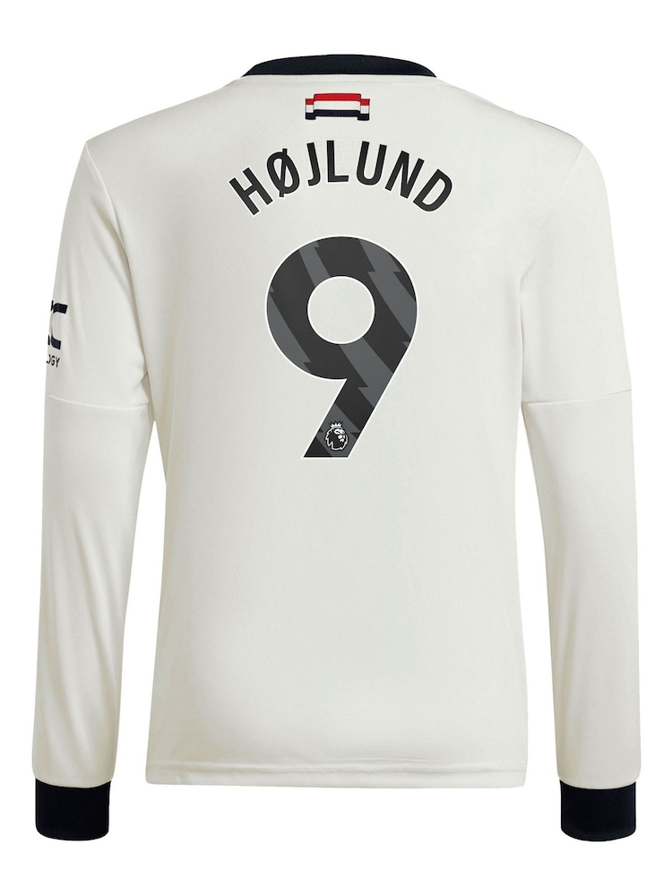 adidas White Kids Manchester United EPL Third Shirt 2024-25 Long Sleeve with Hojlund 9 Printing - Image 3 of 3