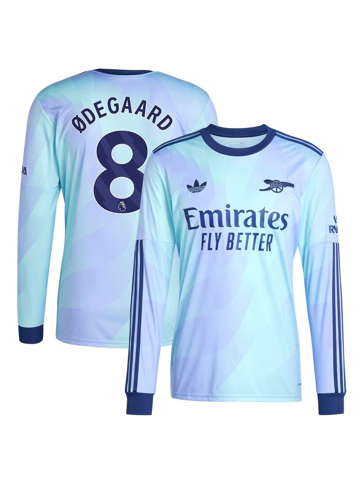 adidas Blue Original Arsenal Third Shirt 2024-25 Long Sleeve With Odegaard 8 Printing - Image 3 of 3