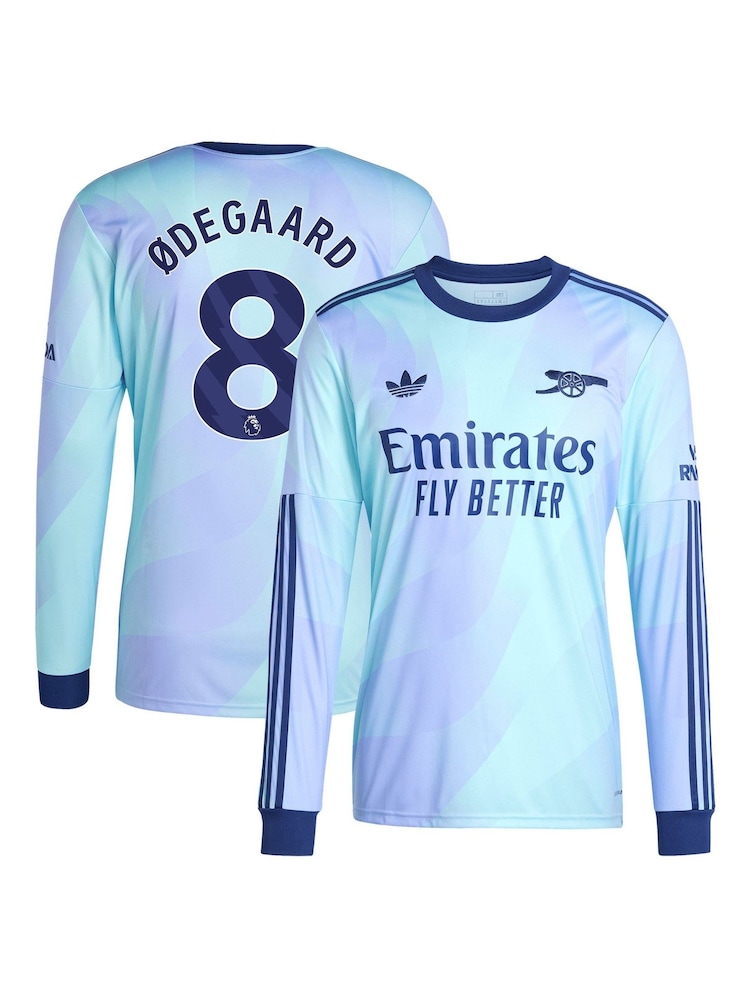 adidas Blue Original Arsenal Third Shirt 2024-25 Long Sleeve With Odegaard 8 Printing - Image 3 of 3 adidas Blue Original Arsenal Third Shirt 2024-25 Long Sleeve With Odegaard 8 Printing - Image 3 of 3