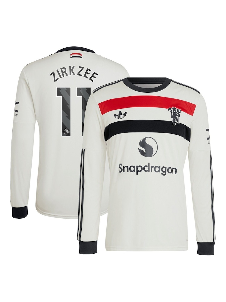 adidas White Manchester United EPL Third Shirt 2024-25 Long sleeve with Zirkzee 11 Printing - Image 1 of 3
