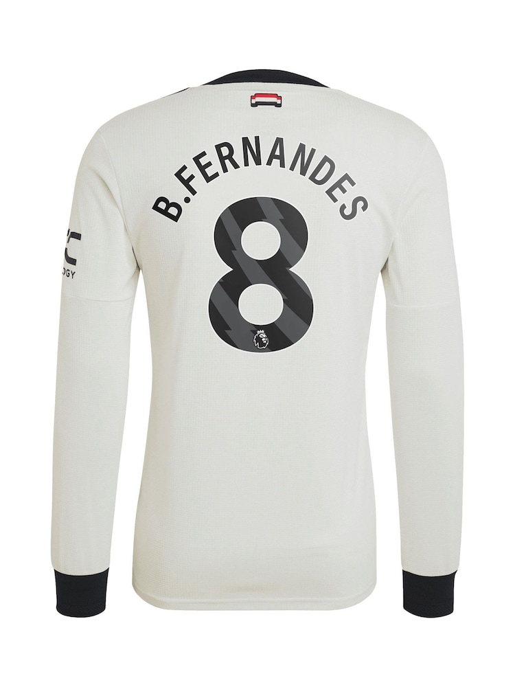 adidas White Original Manchester United EPL Third Authentic Shirt 2024-25 Long Sleeve with B.Fernandes 8 Printing - Image 2 of 3