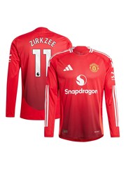 adidas Red Manchester United EPL Home Authentic Shirt 2024-25 Long Sleeve with Zirkzee 11 Printing - Image 1 of 3
