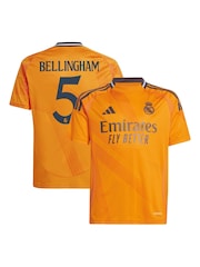 adidas Orange Kids Real Madrid Away Shirt 2024-25 Bellingham 5 Printing - Image 1 of 3