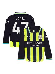 Puma Blue Kids Manchester City Away Shirt 2024-25 Long Sleeve Foden 47 Printing - Image 1 of 3