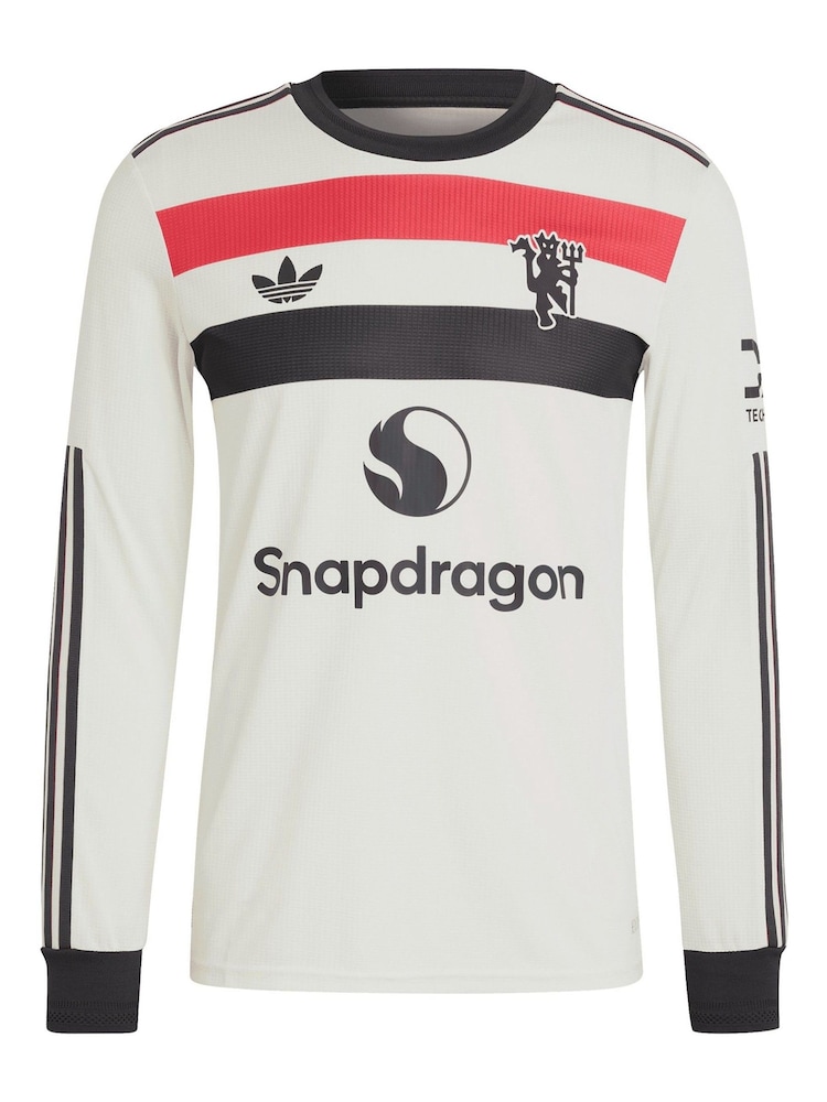 adidas White Original Manchester United EPL Third Authentic Shirt 2024-25 Long sleeve With Garnacho 17 Printing - Image 1 of 3