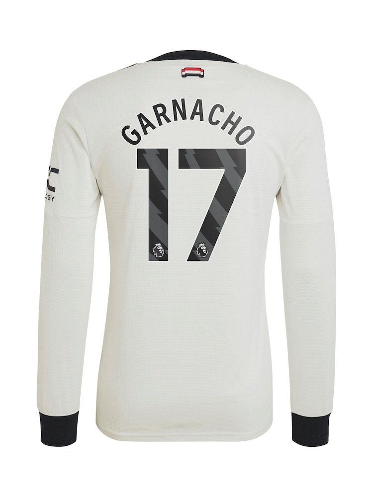 adidas White Original Manchester United EPL Third Authentic Shirt 2024-25 Long sleeve With Garnacho 17 Printing - Image 2 of 3