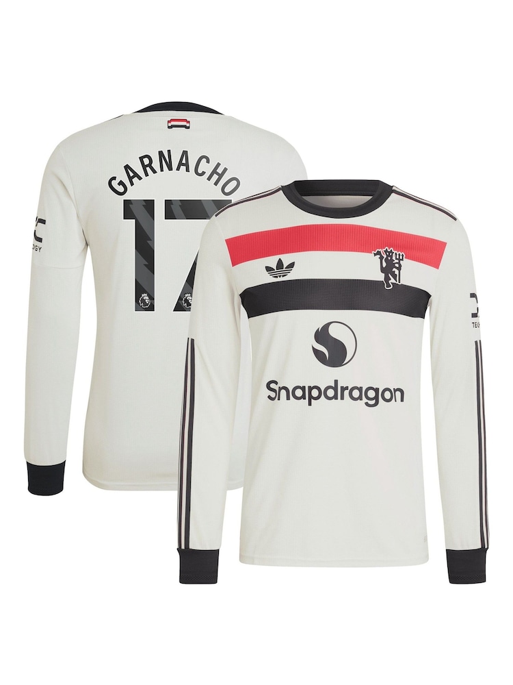 adidas White Original Manchester United EPL Third Authentic Shirt 2024-25 Long sleeve With Garnacho 17 Printing - Image 3 of 3