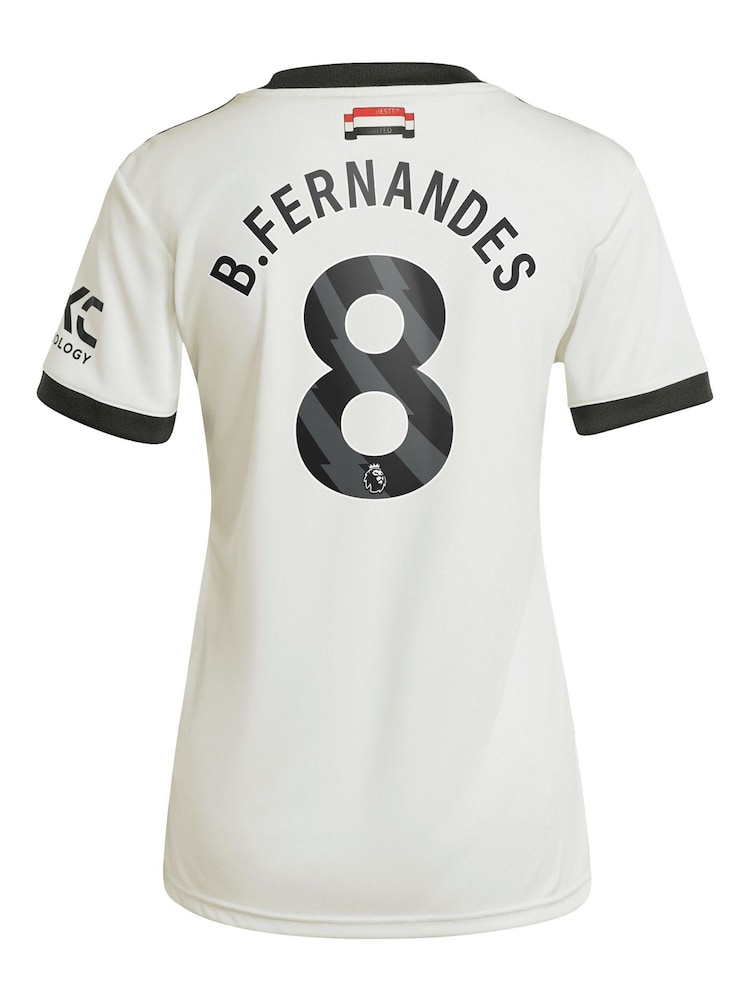adidas White Original Womens Manchester United EPL Third Shirt 2024-25 With B.Fernandes 8 Printing - Image 2 of 3