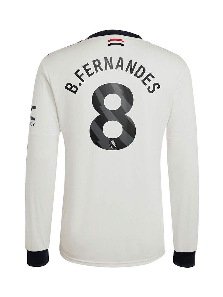 adidas White Original Manchester United EPL Third Shirt 2024-25 Long sleeve with B.Fernandes 8 Printing - Image 2 of 3