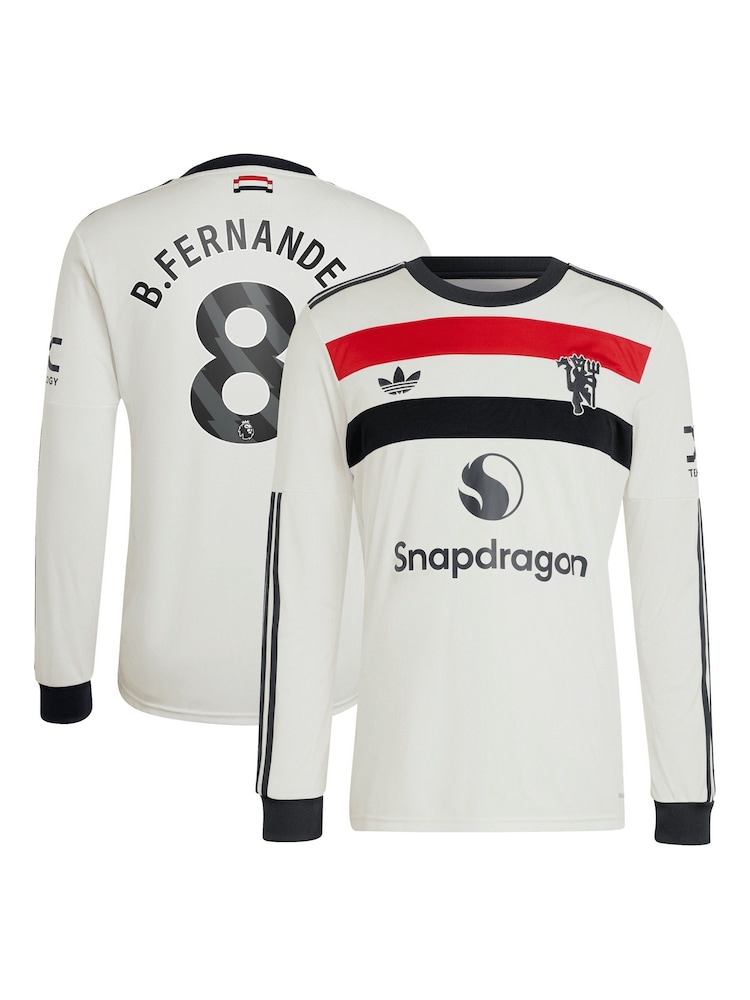 adidas White Original Manchester United EPL Third Shirt 2024-25 Long sleeve with B.Fernandes 8 Printing - Image 3 of 3