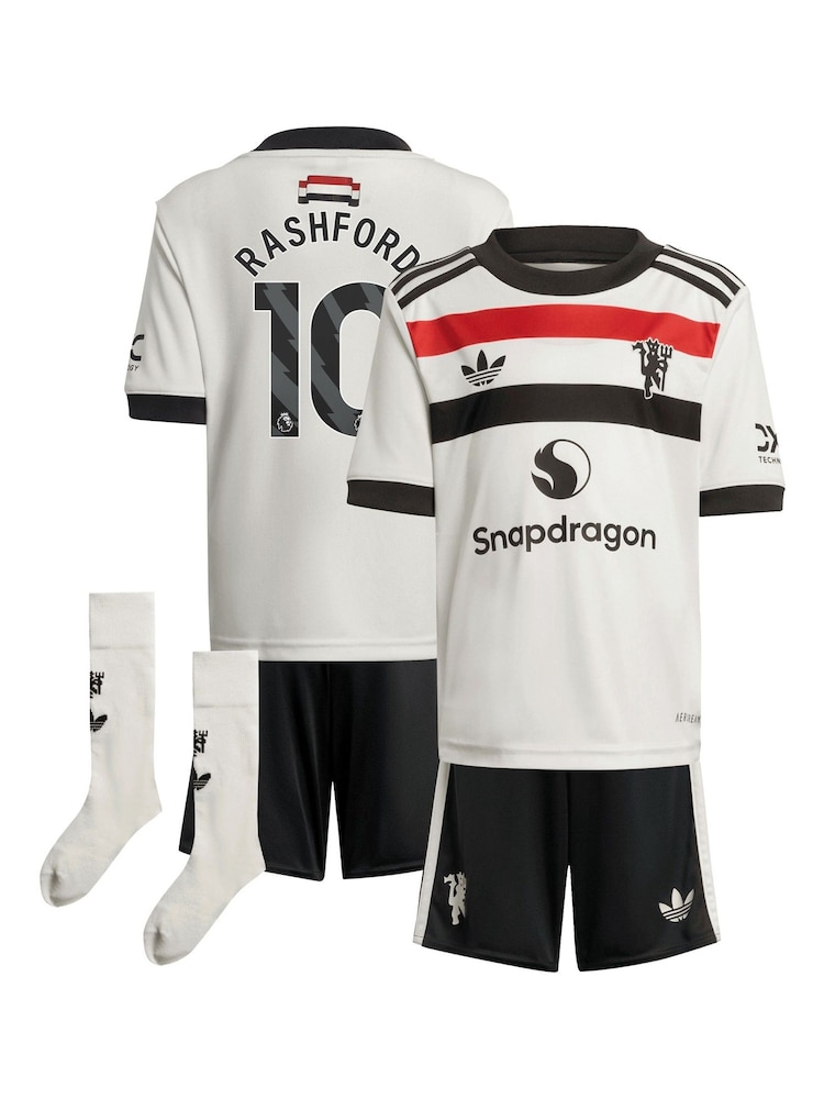 adidas White Original Manchester United EPL Third Mini Kit 2024-25 with Rashford 10 Printing - Image 1 of 1