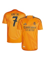 adidas Orange Original Real Madrid Away Authentic Shirt 2024-25 Vini Jr. 7 Printing - Image 1 of 3