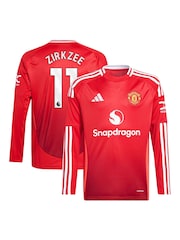 adidas Red Kids Manchester United EPL Home Shirt 2024-25 Long Sleeves with Zirkzee 11 printing - Image 1 of 1