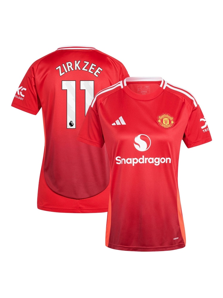 adidas Red Womens Manchester United EPL Home Shirt 2024-25 with Zirkzee 11 Printing - Image 1 of 3