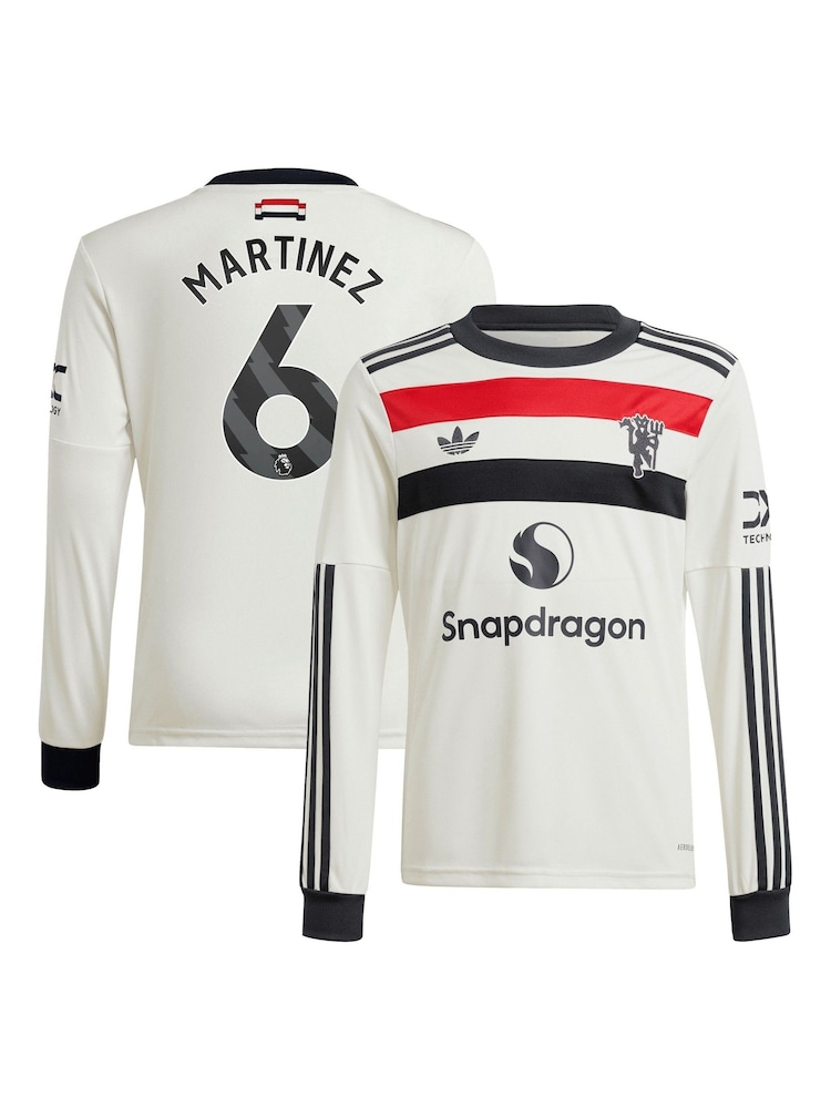 adidas White Kids Manchester United EPL Third Shirt 2024-25 Long Sleeve with Martinez 6 printing - Image 1 of 3