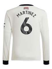 adidas White Kids Manchester United EPL Third Shirt 2024-25 Long Sleeve with Martinez 6 printing - Image 3 of 3