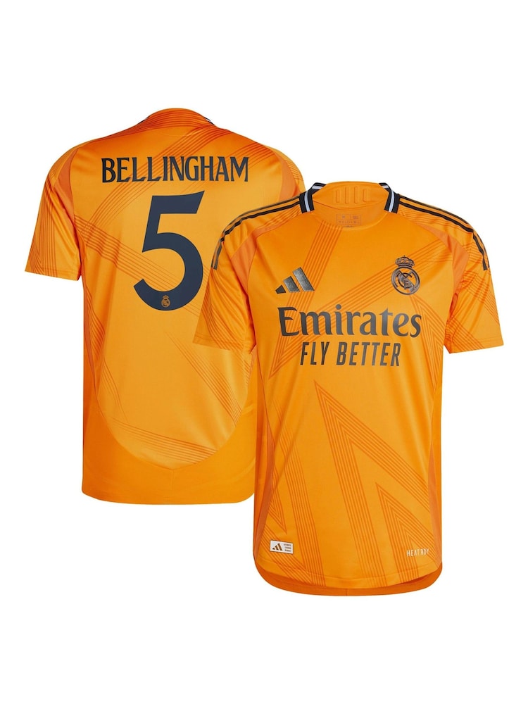 adidas Orange Real Madrid Away Authentic Shirt 2024-25 Bellingham 5 Printing - Image 1 of 3