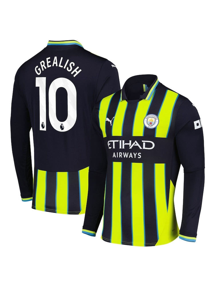 Puma Blue Manchester City Away Shirt 2024-25 Long Sleeve Grealish 10 Printing - Image 1 of 3