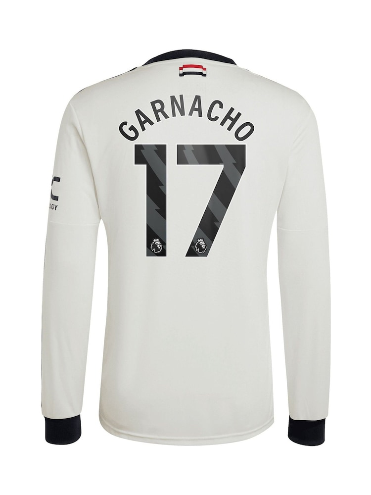adidas White Manchester United EPL Third Shirt 2024-25 Long sleeve With Garnacho 17 Printing - Image 2 of 3