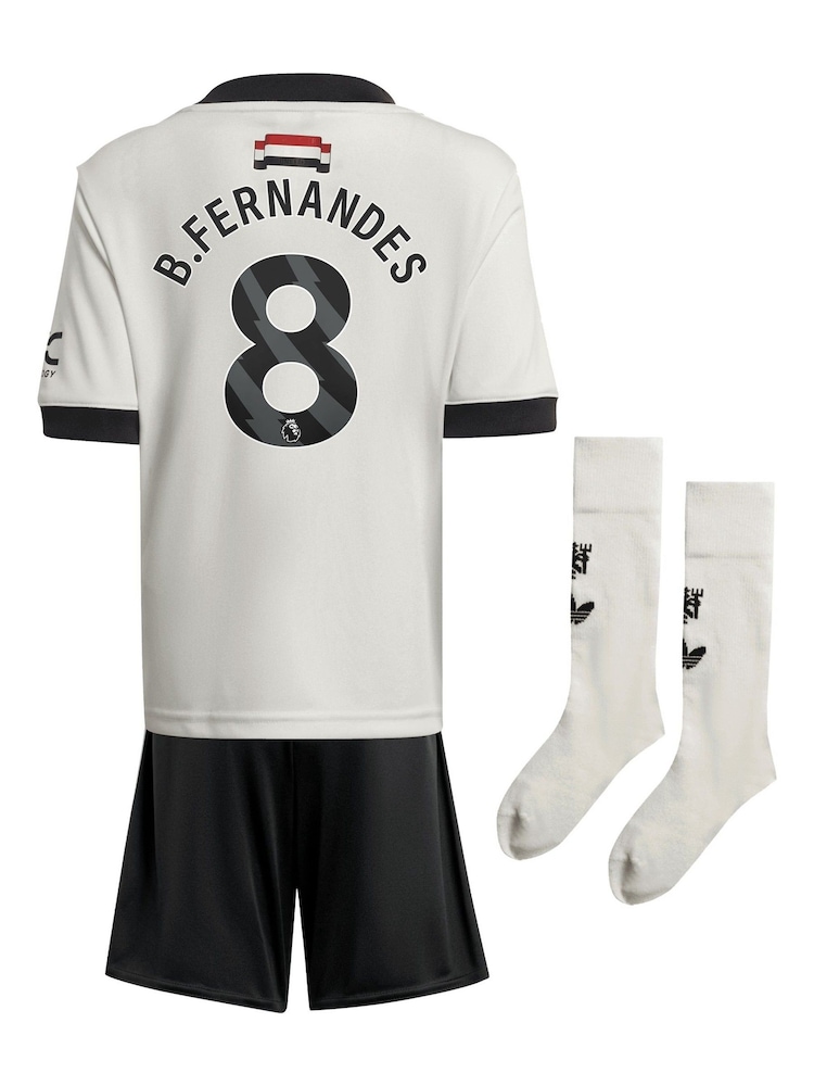 adidas White Manchester United EPL Third Mini Kit 2024-25 with B.Fernandes 8 Printing - Image 3 of 3