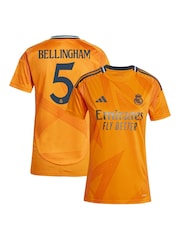adidas Orange Womens Real Madrid Away Shirt 2024-25 Bellingham 5 Printing - Image 1 of 3