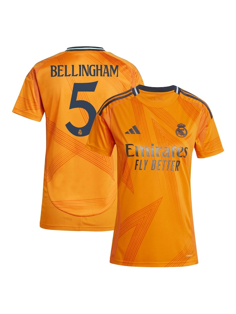 adidas Orange Womens Real Madrid Away Shirt 2024-25 Bellingham 5 Printing - Image 1 of 3
