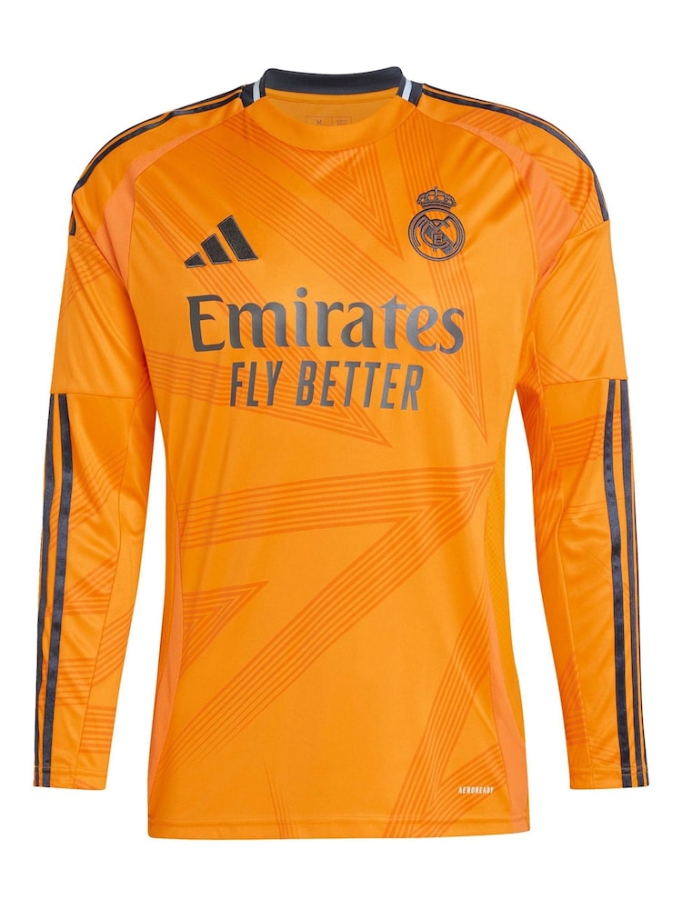 adidas Orange Real Madrid Away Shirt 2024-25 Long Sleeve Mbappe 9 Printing - Image 1 of 3