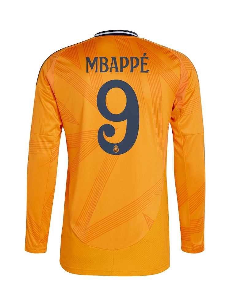 adidas Orange Real Madrid Away Shirt 2024-25 Long Sleeve Mbappe 9 Printing - Image 2 of 3
