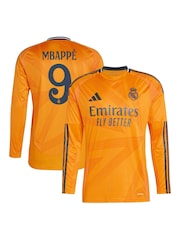 adidas Orange Real Madrid Away Shirt 2024-25 Long Sleeve Mbappe 9 Printing - Image 3 of 3