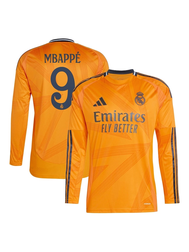 adidas Orange Real Madrid Away Shirt 2024-25 Long Sleeve Mbappe 9 Printing - Image 3 of 3
