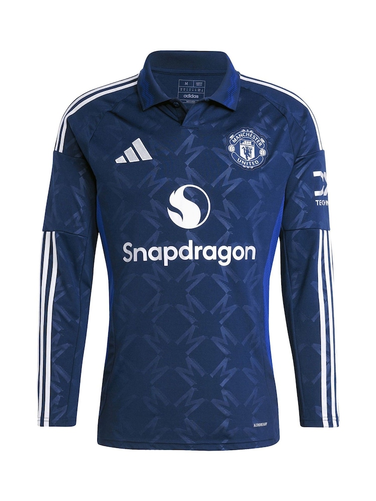 adidas Blue Manchester United EPL Away Shirt 2024-25 Long Sleeve With Zirkzee 11 Printing - Image 2 of 3