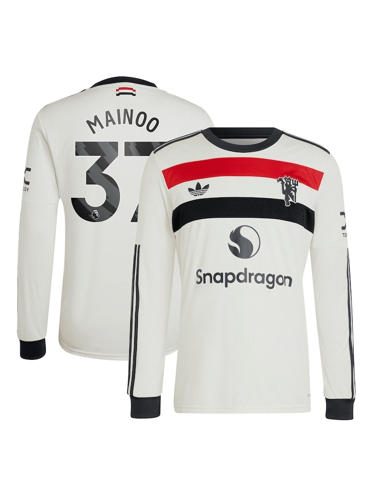 adidas White Manchester United EPL Third Shirt 2024-25 Long Sleeve With Mainoo 37 Printing - Image 1 of 3