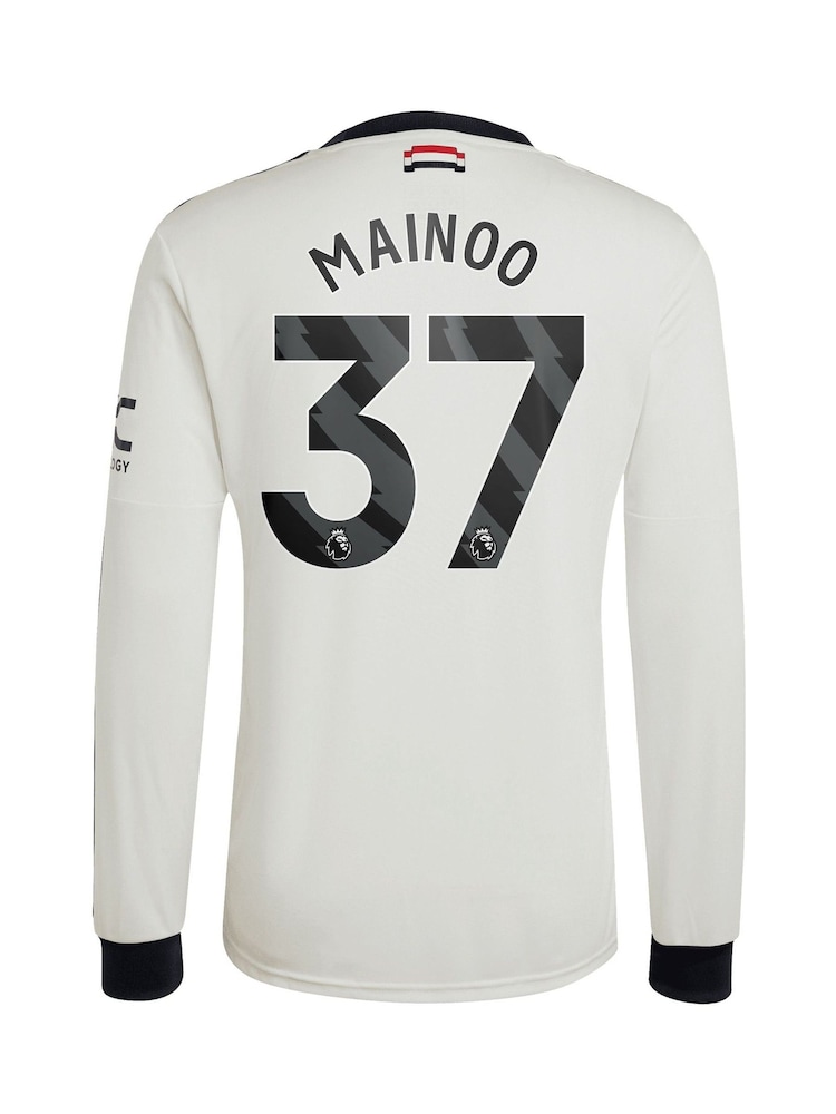 adidas White Manchester United EPL Third Shirt 2024-25 Long Sleeve With Mainoo 37 Printing - Image 3 of 3