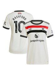 adidas White Womens Manchester United EPL Third Shirt 2024-25 with Rashford 10 Printing - Image 1 of 3