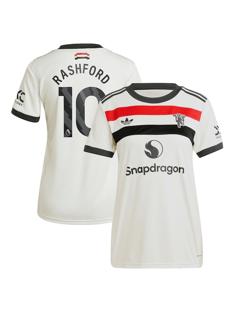 adidas White Womens Manchester United EPL Third Shirt 2024-25 with Rashford 10 Printing - Image 1 of 3