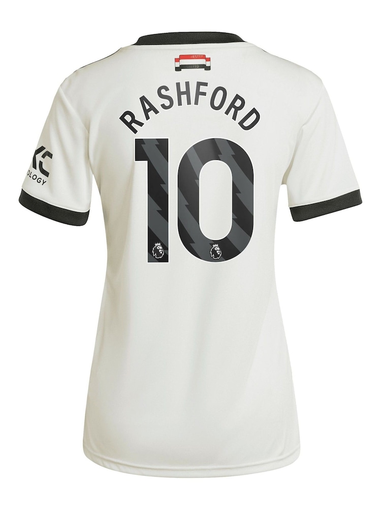 adidas White Womens Manchester United EPL Third Shirt 2024-25 with Rashford 10 Printing - Image 3 of 3