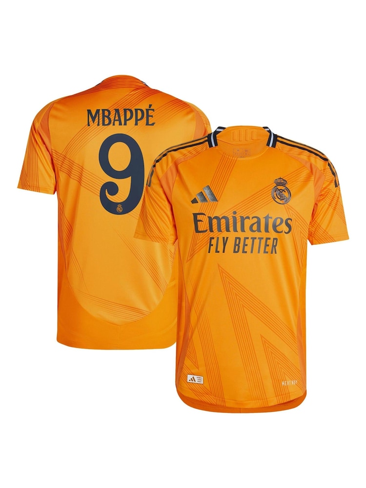 adidas Orange Real Madrid Away Authentic Shirt 2024-25 Mbappe 9 Printing - Image 1 of 3
