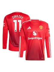 adidas Red Manchester United EPL Home Shirt 2024-25 Long Sleeve With Zirkzee 11 Printing - Image 1 of 3
