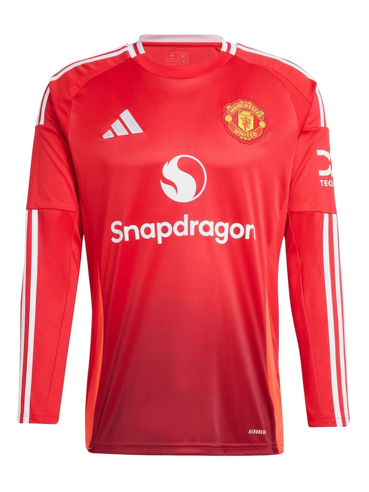 adidas Red Manchester United EPL Home Shirt 2024-25 Long Sleeve With Zirkzee 11 Printing - Image 2 of 3