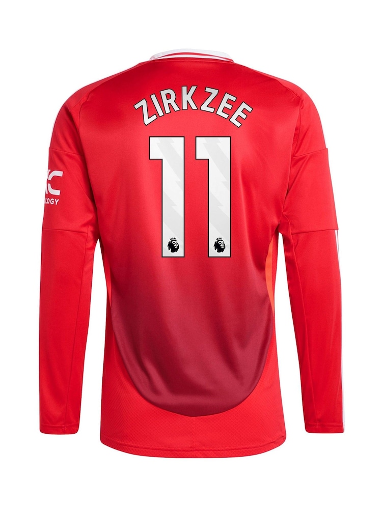 adidas Red Manchester United EPL Home Shirt 2024-25 Long Sleeve With Zirkzee 11 Printing - Image 3 of 3
